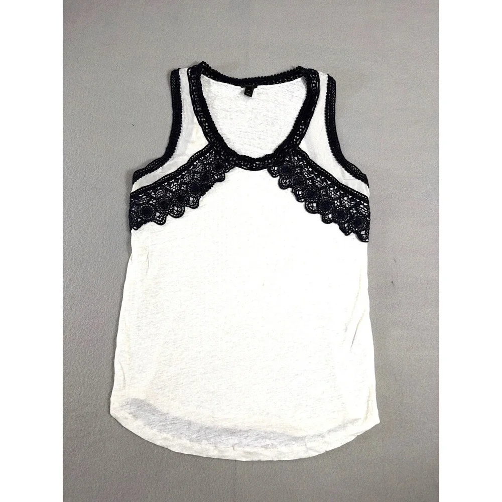 J.Crew Women Ivory 100% Linen Crochet Lace Trim Tank Top A7282‎ Medium